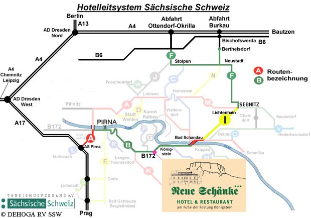 Anfahrt mit Hotelleitsystem Sächsische Schweiz  - Route B